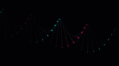 Abstract Glowing DNA Strand with Cyan and Magenta Particles on Black Background Stock Footage 344514034