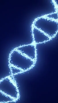 Abstract glowing DNA strand made of blue particles on dark background, repres イラスト素材