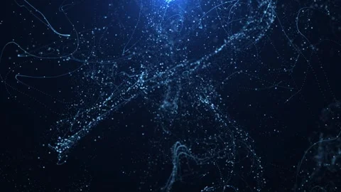 Abstract glowing dynamic blue wave of particles and dots moving on blue backg Stock Footage 320240030