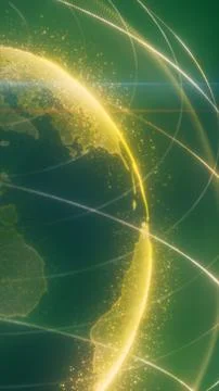 Abstract glowing Earth with golden data particles and orbital lines on a gr.. Stock Illustration