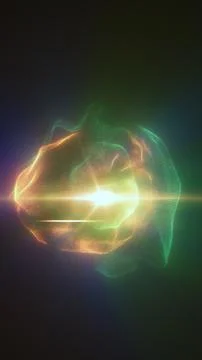 Abstract glowing energy core with flowing green and golden light waves, for.. Stock Illustration
