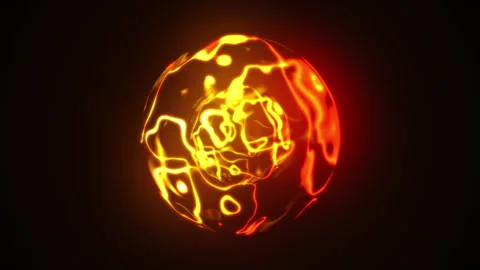 Abstract glowing energy sphere on dark background. Lava orb Stock Footage 242865605