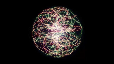Abstract glowing energy sphere with rotating light trails, dynamic neon par.. 스톡 동영상 347465299