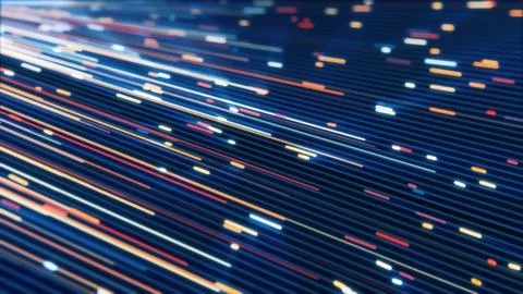 Abstract glowing fiber optic lines in blue and orange colors, creating a hi.. Stock Illustration