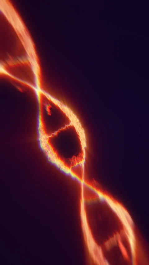Abstract glowing fiery infinity loop of light with radiant energy on dark b.. Video stock 315998398