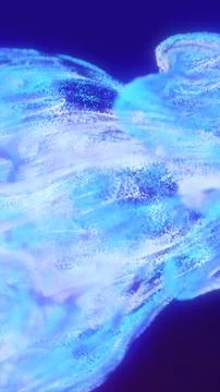 Abstract glowing flow of blue particles forming fluid waves on a deep backg.. Stock Illustration
