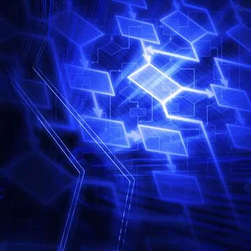 Abstract glowing flowchart diagram. Software development. Computer program 스톡 사진