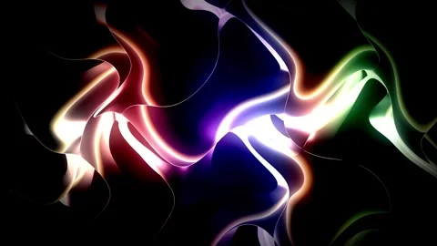 Abstract Glowing Fluid Waves with Vibrant Neon Colors on Black Background 4K 스톡 동영상 347176890