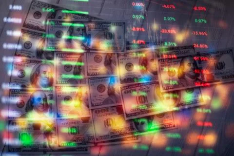 Abstract glowing forex chart interface wallpaper. Investment, trade, stock, f Stock Photos