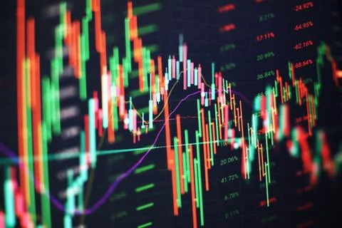 Abstract glowing forex chart interface wallpaper. Investment, trade, stock, f Stock Photos