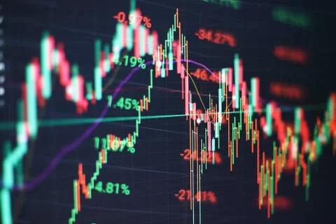 Abstract glowing forex chart interface wallpaper. Investment, trade, stock, f Stock Photos