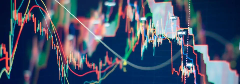 Abstract glowing forex chart interface wallpaper. Investment, trade, stock,.. Stock Photos