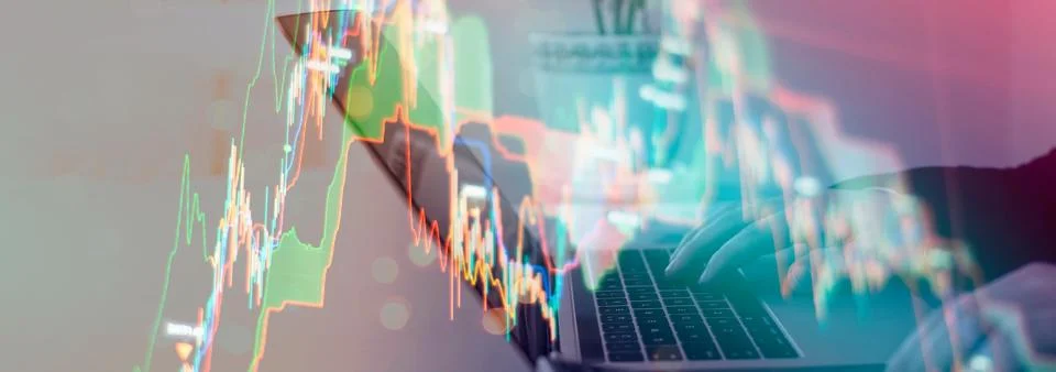 Abstract glowing forex chart interface wallpaper. Investment, trade, stock,.. Stock Photos