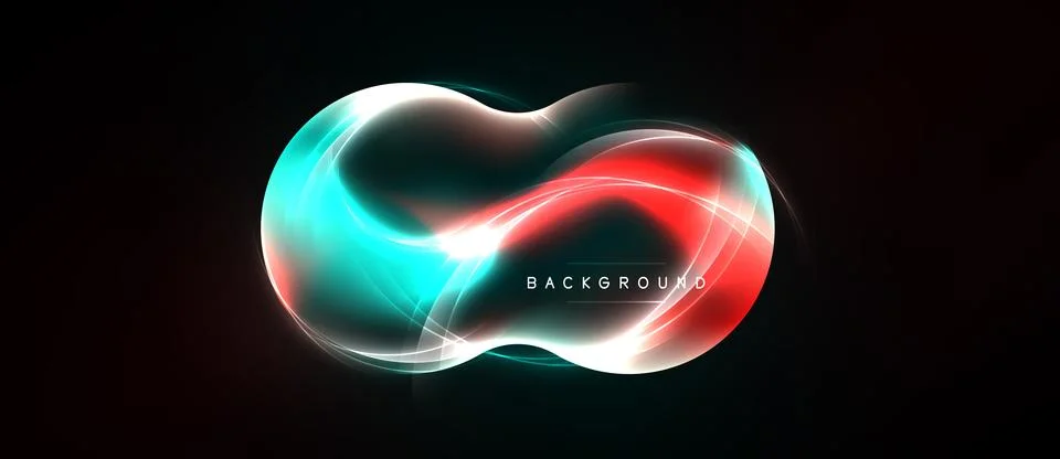 Abstract glowing form resembling infinity symbol. Teal, red, white light Stock Illustration