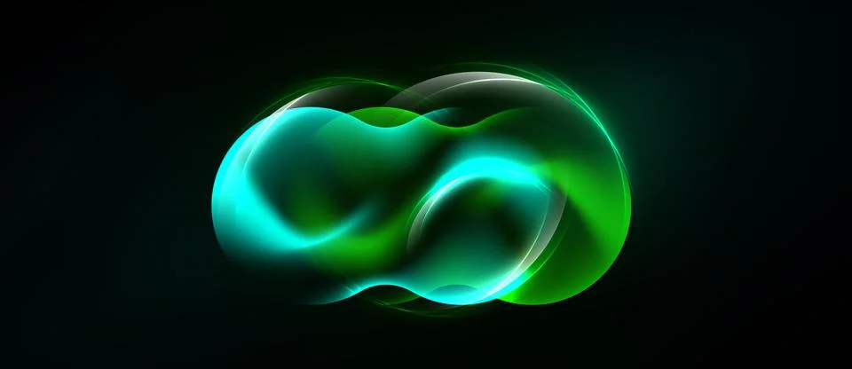 Abstract glowing form resembling infinity symbol. Green, turquoise hues blend Stock Illustration