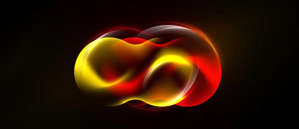 Abstract glowing form resembling infinity symbol. Red, yellow hues blend, Stock Illustration