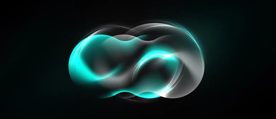 Abstract glowing form. Turquoise, silver swirls create fluid shape against da Stockillustratie