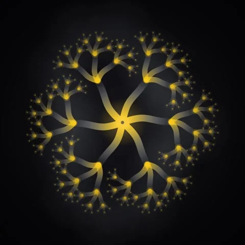 Abstract Glowing Fractal Snowflake Pattern Animation on Dark Background Stock Footage 347811719