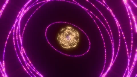 Abstract Glowing Galaxy Core with Sparkling Orbit Rings Cosmic Energy Motion Stock Footage 338345928