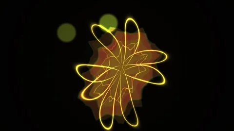 Abstract Glowing Geometric Flower Animation with Floating Spheres on Black .. Stock Footage 341788539