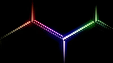 Abstract Glowing Geometric Light Structure in Red, Purple, and Green on Dar.. Stock Footage 347028343
