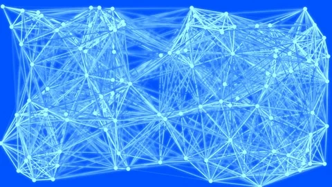 Abstract glowing geometric network connections on bright blue background Stock Footage 336163114