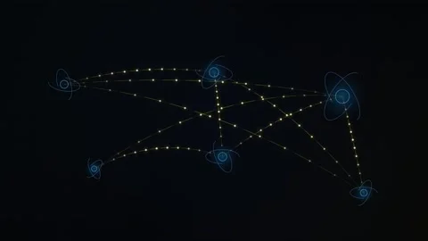Abstract glowing geometric network of interconnected nodes and lines on dar.. Видео 344638727