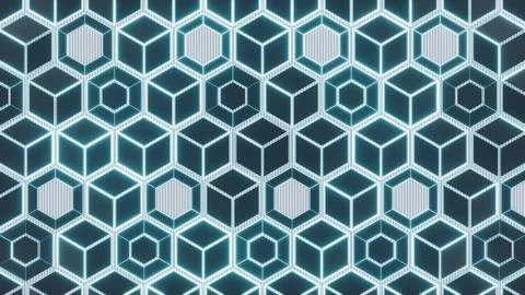 Abstract Glowing Geometric Pattern Featuring Hexagonal Shapes And Cube Stru.. Stock Illustration