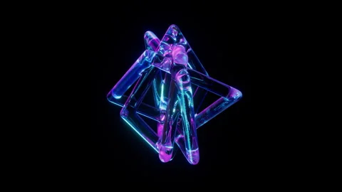 Abstract glowing geometric structure with neon colors on black background Stock Footage 300826327