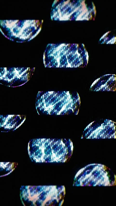 Abstract glowing glitch static sliced spheres retro loop Stock Footage 345410209