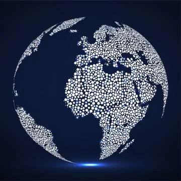 Abstract glowing globe earth of round dots, neon world map Stock Illustration