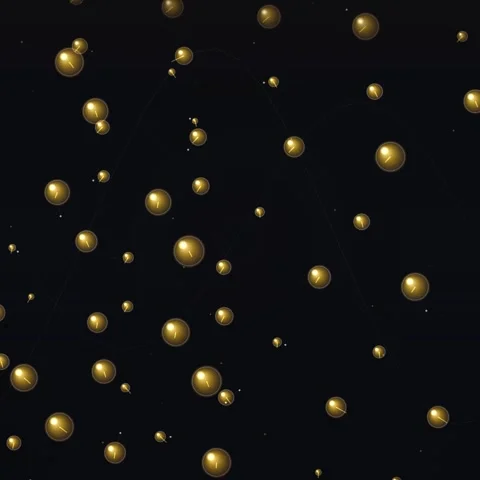 Abstract glowing gold particles falling on deep black background Stock Footage 345690659