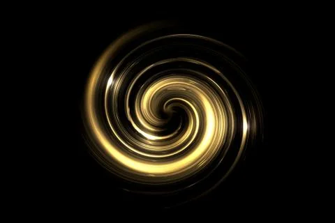 Abstract glowing gold vortex with light ring on black background Stock Illustration