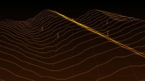 Abstract Glowing Golden Grid Landscape Digital Terrain Visualization With D.. Stock Illustration