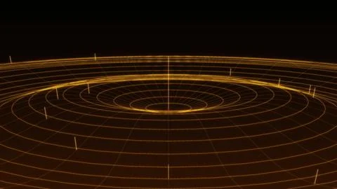 Abstract Glowing Golden Grid Representing A Gravity Well In A Deep Dark Spa.. Illustrazione stock
