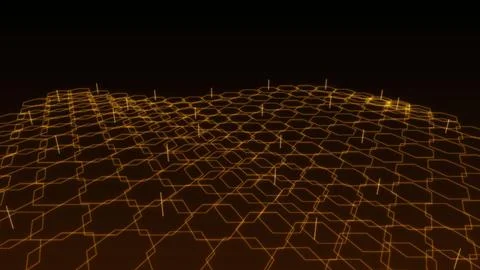 Abstract Glowing Golden Hexagon Network Pattern Background With Depth Of Fi.. 库存插图