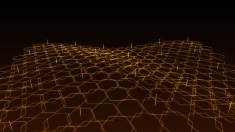 Abstract Glowing Golden Hexagonal Grid Structure Floating In A Dark And Moo.. Stock Footage 346068239