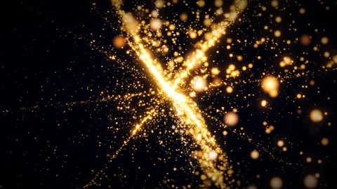 Abstract glowing golden light trails in a dark 3D render Stock Footage 342362911