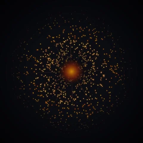 Abstract glowing golden particles exploding from center on black background.. Vidéo 347810188