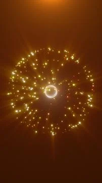 Abstract glowing golden sphere exploding with radiant light and energy Stock Illustration