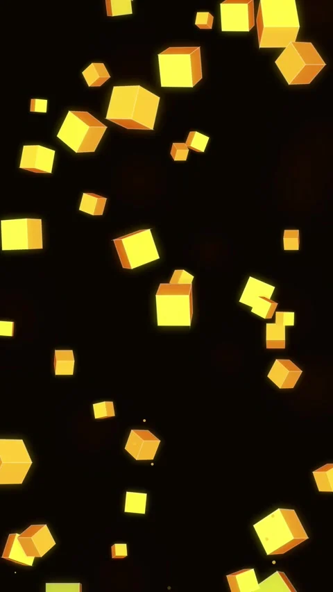 Abstract glowing golden square particles flowing in dark space background Stock Footage 345490331