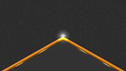Abstract glowing golden triangle with light effect on a dark hexagonal Illustrazione stock