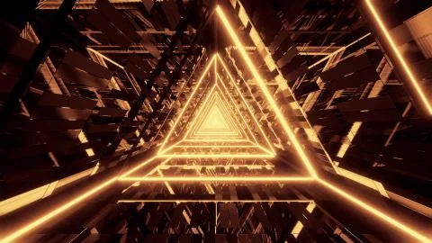 Abstract glowing golden triangle wireframe background walpaper 3d rendering Stock Illustration
