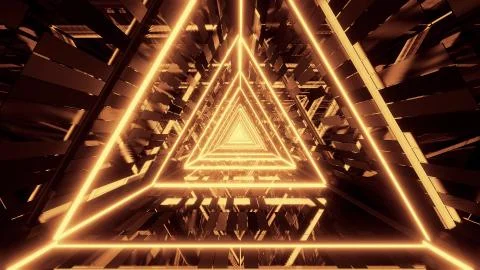 Abstract glowing golden triangle wireframe background walpaper 3d rendering Stock Illustration