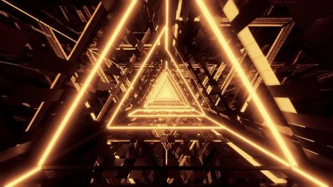 Abstract glowing golden triangle wireframe background walpaper 3d rendering Illustrazione stock