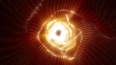 Abstract glowing golden vortex radiating from a bright core with dynamic ligh Illustrazione stock