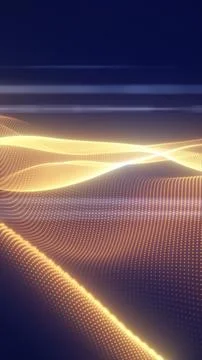 Abstract glowing golden wave of digital particles forming smooth flowing pa.. Stock Illustration