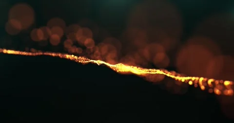 Abstract glowing golden wave of particles and dots moving on dark background, Stock Footage 288315212