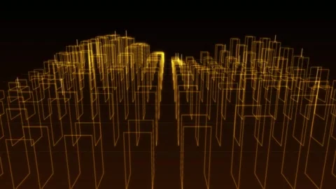 Abstract Glowing Golden Wireframe Cityscape Concept Illustration for Modern.. Stock Footage 346068246