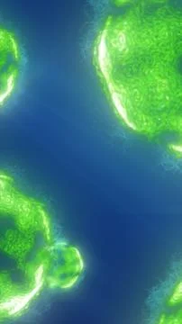 Abstract glowing green cells floating in blue space, symbolizing biology, sci Illustrazione stock